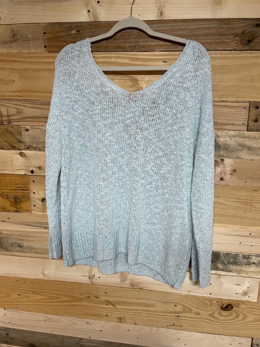 Mudd size XL Light Blue V-Neck Lightweight Soft Criss Cross Back Design Sweater